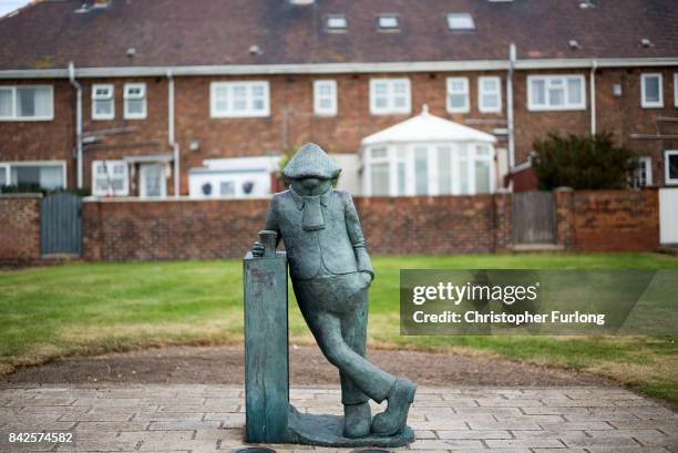 Statue of the cartoon character Andy Capp, created by local cartoonist Reg Smythe, stands in the Headland area of Hartlepool,on September 4, 2017 in...