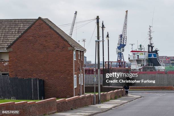 Homes overlook the docks in the Headland area of Hartlepool,on September 4, 2017 in Hartlepool, England. Hartlepool in the North East of England is...