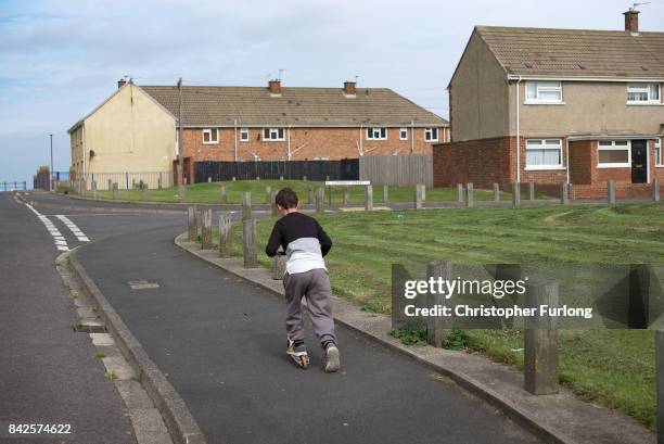 Children play on the streets of the Headlands area of Hartlepool on September 4, 2017 in Hartlepool, England. Hartlepool in the North East of England...