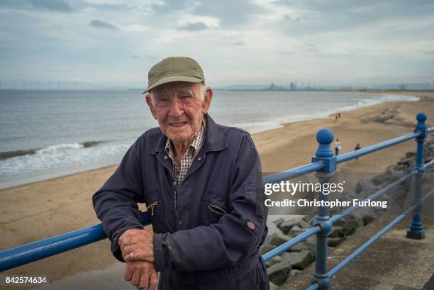 Hartlepool senior citizen Joe Howey, aged 91, pauses for a break during his regular cycle ride along Seaton Carew promenade on September 4, 2017 in...