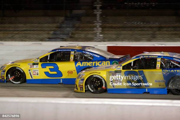 Austin Dillon Richard Childress Racing E15 American Ethanol Chevrolet SS and Ryan Newman Richard Childress Racing Caterpillar Chevrolet SS during the...