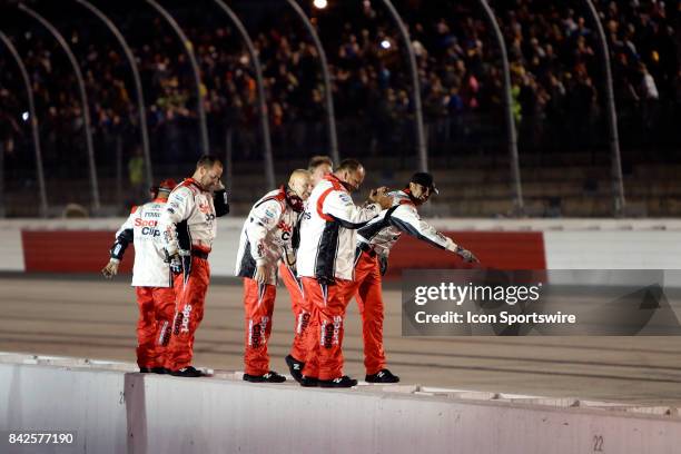 Denny Hamlin Joe Gibbs Racing Sport Clips Toyota Camry after winning the Bojangles Southern 500 on September 3 at Darlington Raceway in Darlington,...