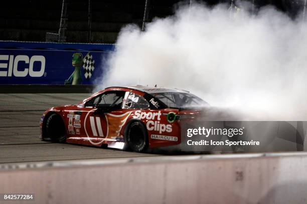 Denny Hamlin Joe Gibbs Racing Sport Clips Toyota Camry after winning the Bojangles Southern 500 on September 3 at Darlington Raceway in Darlington,...