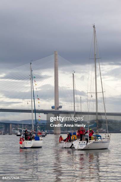 Boats take part in the Queensferry Crossing Flotilla during the official opening on September 4, 2017 in South Queensferry, Scotland. Scotland's...