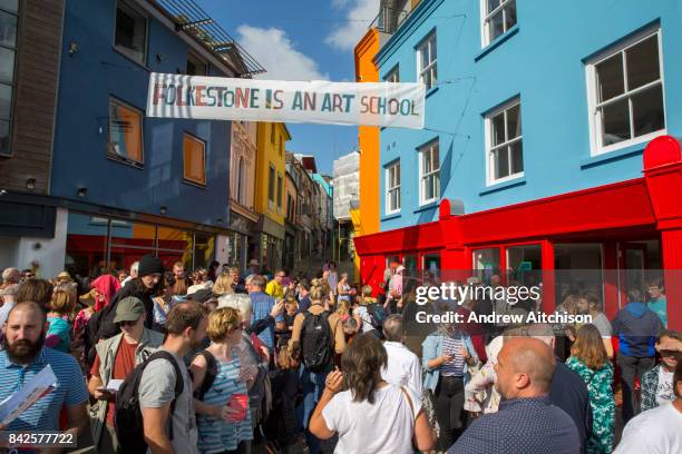 Crows gather for the official launch of the 2017 Folkestone Triennial art show at the bottom of the old high street in the towns creative quarter....