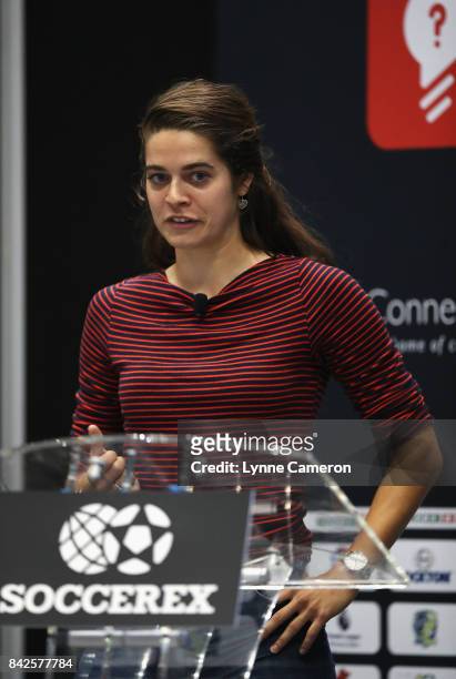 Tessel Middag of the Netherlands and Manchester City talks during day 1 of the Soccerex Global Convention at Manchester Central Convention Complex on...