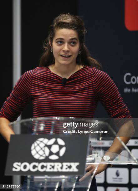 Tessel Middag of the Netherlands and Manchester City talks during day 1 of the Soccerex Global Convention at Manchester Central Convention Complex on...