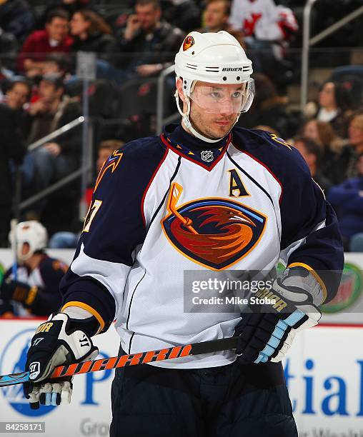 Ilya Kovalchuk of the Atlanta Thrashers skates against the New Jersey Devils at the Prudential Center on January 8, 2009 in Newark, New Jersey....