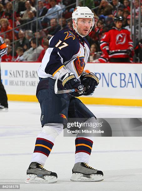 Ilya Kovalchuk of the Atlanta Thrashers skates against the New Jersey Devils at the Prudential Center on January 8, 2009 in Newark, New Jersey....