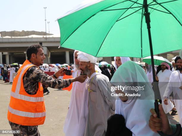 Prospective pilgrims arrive to stone Jamarat pillars that symbolize the devil as a part of the annual Islamic Hajj pilgrimage during the first day of...
