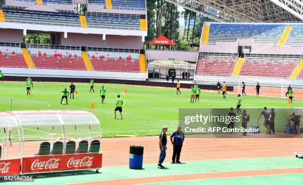 Mexico's players train at the National Stadium in San Jose on September 4, 2017 ahead of their September 5 FIFA World Cup Russia 2018 qualifier...