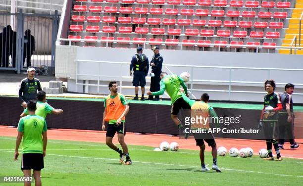 Mexico's players train at the National Stadium in San Jose on September 4, 2017 ahead of their September 5 FIFA World Cup Russia 2018 qualifier...