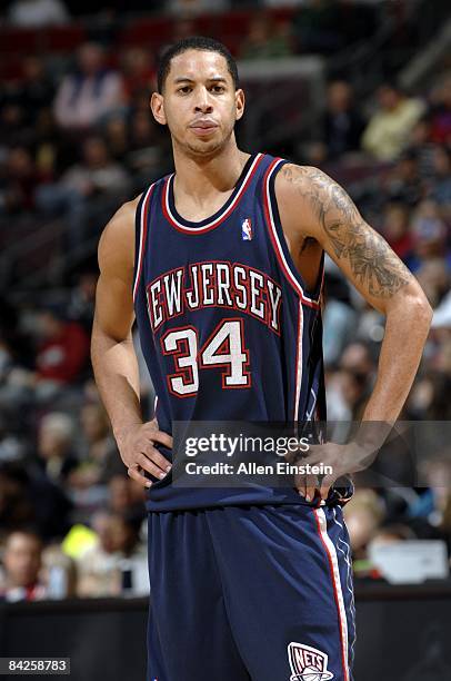 Devin Harris of the New Jersey Nets looks on during the game against the Detroit Pistons at the Palace of Auburn Hills on December 31, 2008 in Auburn...