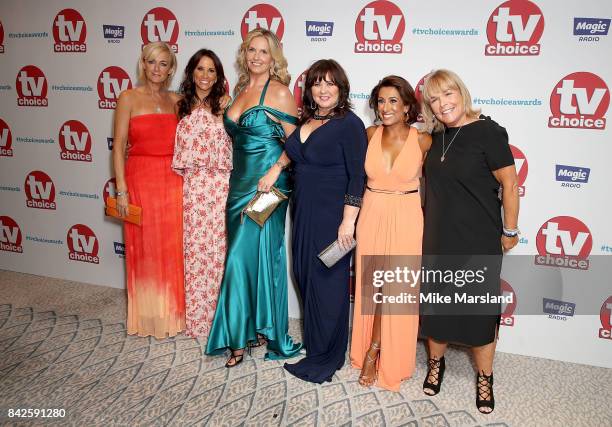 Jane Moore, Andrea McLean, Penny Lancaster, Coleen Nolan, Saira Khan and Linda Robson arrive for the TV Choice Awards at The Dorchester on September...