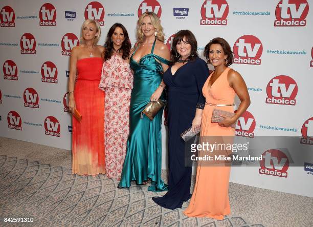 Jane Moore, Andrea McLean, Penny Lancaster, Coleen Nolan and Saira Khan arrive for the TV Choice Awards at The Dorchester on September 4, 2017 in...