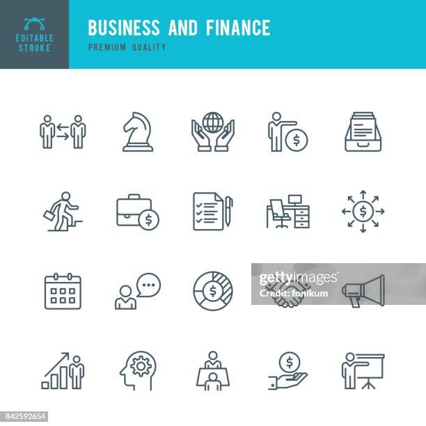 business & finance  - thin line icon set - shaking hands stock illustrations