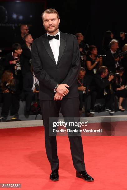 Pilou Asbaek from 'Woodshock' movie walks the red carpet ahead of the 'Three Billboards Outside Ebbing, Missouri' screening during the 74th Venice...