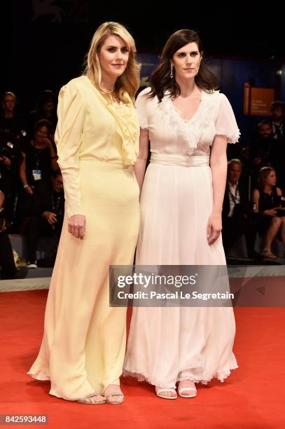 Kate Mulleavy and Laura Mulleavy from 'Woodshock' movie walk the red carpet ahead of the 'Three Billboards Outside Ebbing, Missouri' screening during...