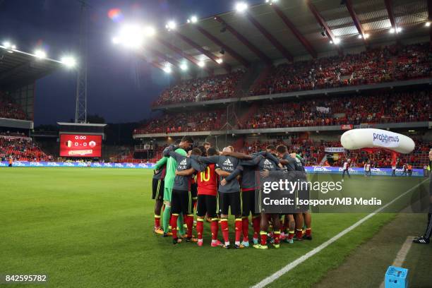 Liege, Belgium / Fifa WC 2018 Qualifying match : Belgium v Gibraltar / "nBelgian players form a huddle - "nEuropean Qualifiers / Qualifying Round...