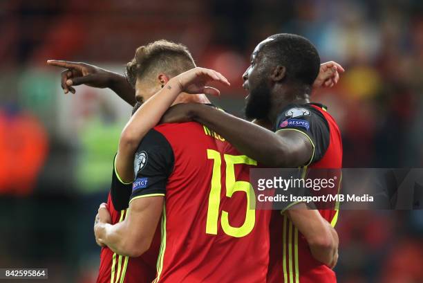 Liege, Belgium / Fifa WC 2018 Qualifying match : Belgium v Gibraltar / "nThomas MEUNIER - Romelu LUKAKU - Celebration -"nEuropean Qualifiers /...