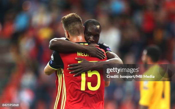 Liege, Belgium / Fifa WC 2018 Qualifying match : Belgium v Gibraltar / "nThomas MEUNIER - Romelu LUKAKU - Celebration"nEuropean Qualifiers /...