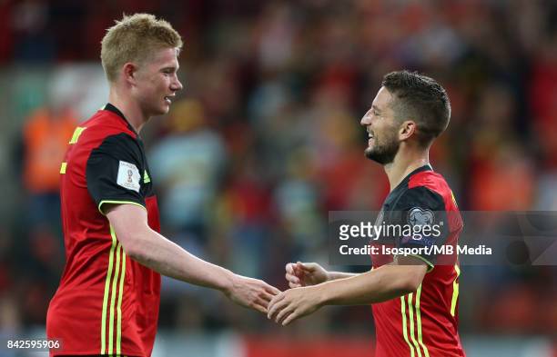 Liege, Belgium / Fifa WC 2018 Qualifying match : Belgium v Gibraltar / "nKevin DE BRUYNE - Dries MERTENS - Celebration -"nEuropean Qualifiers /...