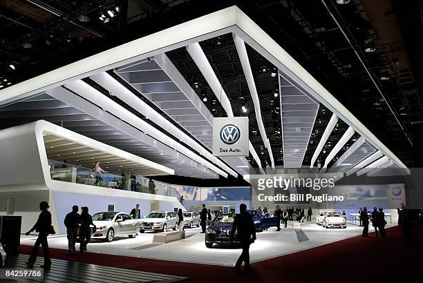 The Volkswagon exhibit is seen during the press preview for the Detroit International Auto Show at the Cobo Center January 12, 2009 in Detroit,...
