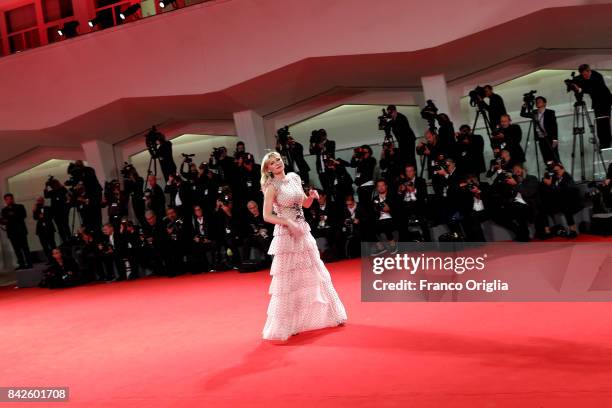 Kirsten Dunst from 'Woodshock' movie walks the red carpet ahead of the 'Three Billboards Outside Ebbing, Missouri' screening during the 74th Venice...