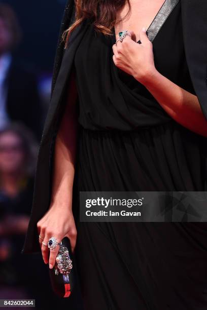 Ilaria Spada, fashion detail, walks the red carpet wearing a Jaeger-LeCoultre watch ahead of the 'Three Billboards Outside Ebbing, Missouri'...