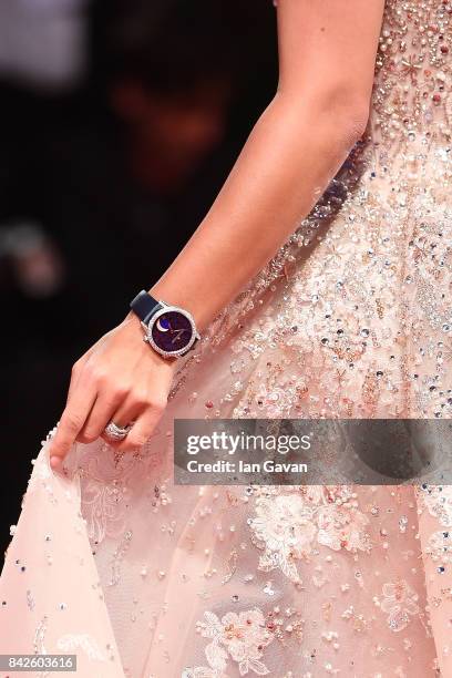 Noha Nabil, Jaeger-LeCoultre watch detail, walks the red carpet wearing a Jaeger-LeCoultre watch ahead of the 'Three Billboards Outside Ebbing,...