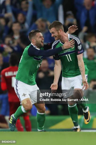 Chris Brunt of Northern Ireland celebrates after scoring a goal to make it 2-0 during the FIFA 2018 World Cup Qualifier between Northern Ireland and...