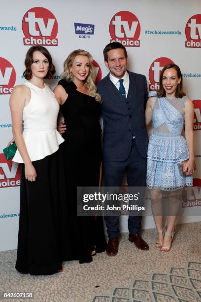 Charlotte Ritchie, Jack Ashton, Helen George and Laura Main arrive for the TV Choice Awards at The Dorchester on September 4, 2017 in London, England.