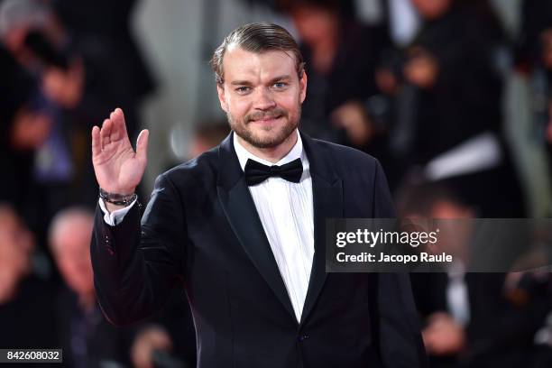 Pilou Asbaek from 'Woodshock' movie walks the red carpet ahead of the 'Three Billboards Outside Ebbing, Missouri' screening during the 74th Venice...