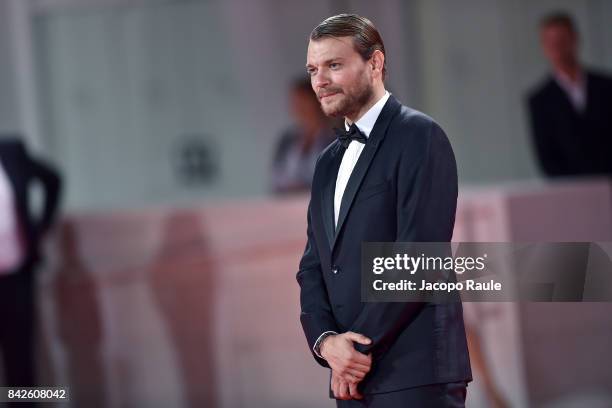 Pilou Asbaek from 'Woodshock' movie walks the red carpet ahead of the 'Three Billboards Outside Ebbing, Missouri' screening during the 74th Venice...