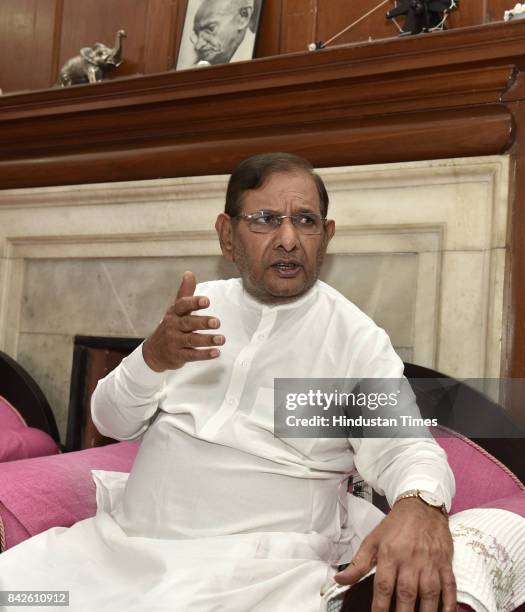 Sharad Yadav during his press conference at his residence on September 4, 2017 in New Delhi, India.