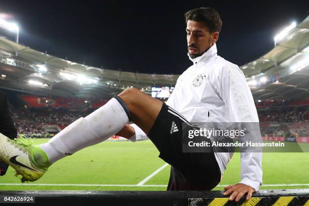 Sami Khedira of Germany on his way to the fans after the FIFA 2018 World Cup Qualifier between Germany and Norway at Mercedes-Benz Arena on September...