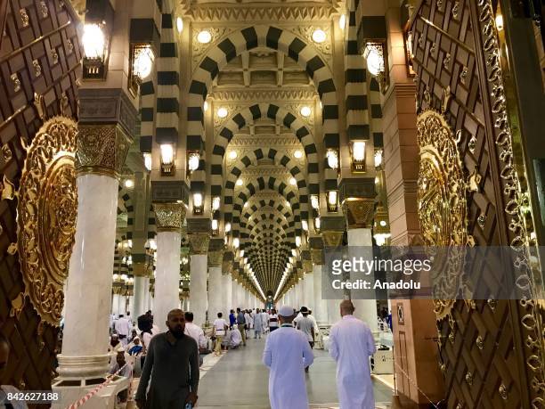 Pilgrims visit the Masjid al-Nabawi, the mosque where hosts Holy Prophet Muhammad's tomb on the fourth day of Eid Al-Adha in Medina, Saudi Arabia on...