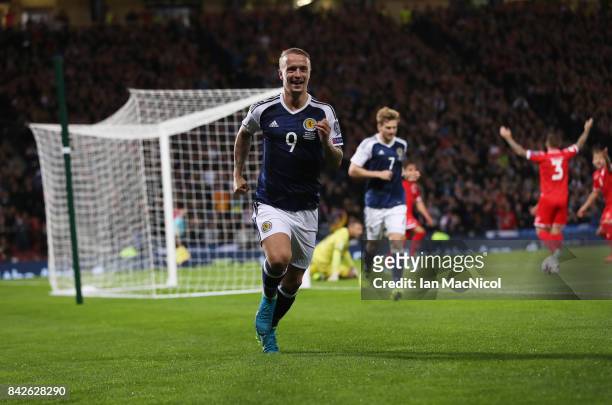 Leigh Griffiths of Scotland celebrates after he scores the second goal during the FIFA 2018 World Cup Qualifier between Scotland and Malta at Hampden...