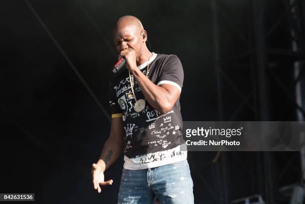 English rapper Giggs performs live on the third day of Reading Festival, Reading on August 27, 2017