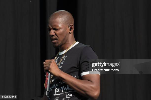 English rapper Giggs performs live on the third day of Reading Festival, Reading on August 27, 2017