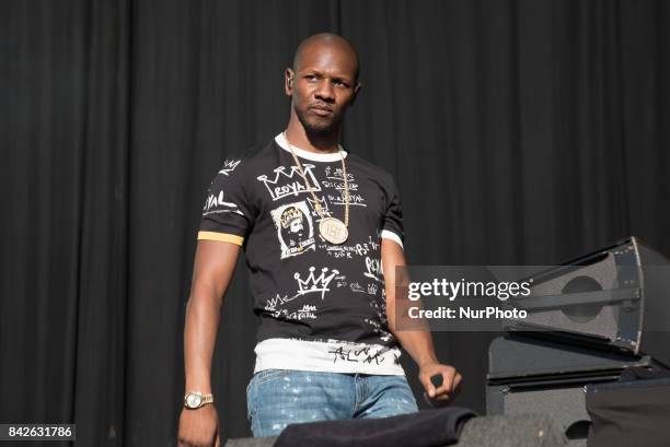 English rapper Giggs performs live on the third day of Reading Festival, Reading on August 27, 2017