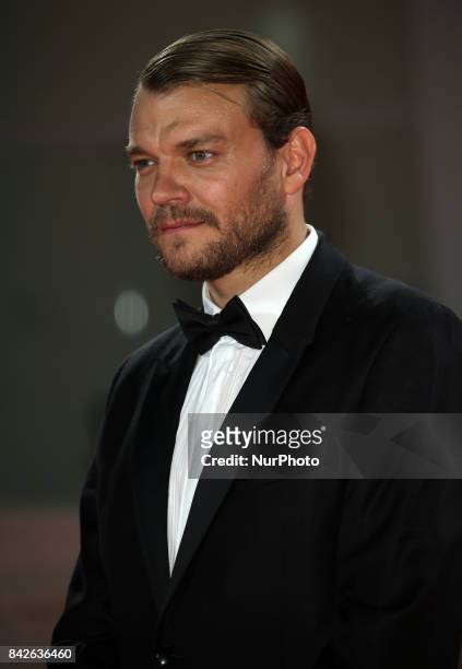 Pilou Asbaek walk the red carpet ahead of the 'Woodshock' screening during the 74th Venice Film Festival in Venice, Italy, on September 4, 2017.