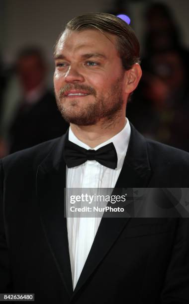 Pilou Asbaek walk the red carpet ahead of the 'Woodshock' screening during the 74th Venice Film Festival in Venice, Italy, on September 4, 2017.