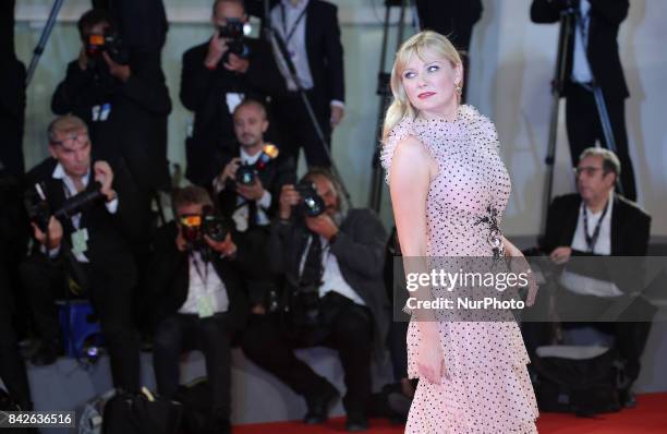 Kirsten Dunst walk the red carpet ahead of the 'Woodshock' screening during the 74th Venice Film Festival in Venice, Italy, on September 4, 2017.