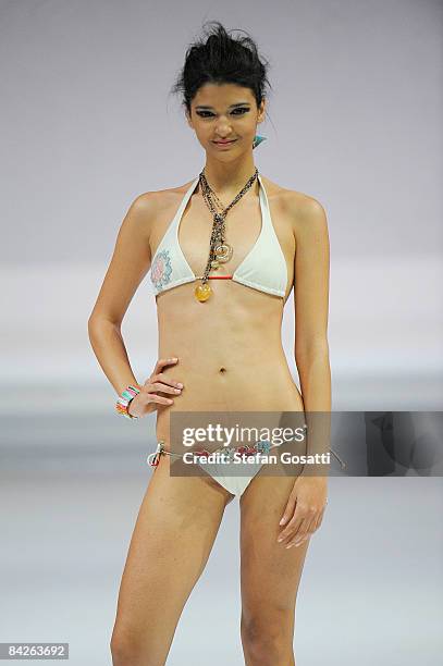 Model showcases designs by Oceano Pacifico as part of the Taipei In Style Fashion show on the catwalk as part of Hong Kong Fashion Week Fall/Winter...