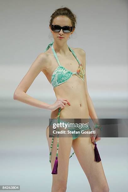 Model showcases designs by Oceano Pacifico as part of the Taipei In Style Fashion show on the catwalk as part of Hong Kong Fashion Week Fall/Winter...