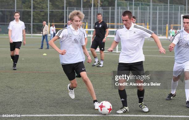 Germany U18 coach Guido Streichsbier performs a show training for DFB junior coaches on September 4, 2017 in Stuttgart, Germany.