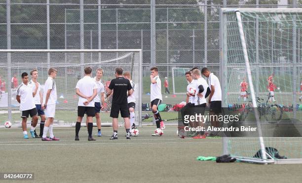 Germany U18 coach Guido Streichsbier performs a show training for DFB junior coaches on September 4, 2017 in Stuttgart, Germany.