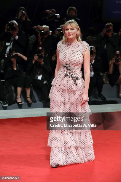 Kirsten Dunst walks the red carpet ahead of the 'Woodshock' screening during the 74th Venice Film Festival at Sala Giardino on September 4, 2017 in...