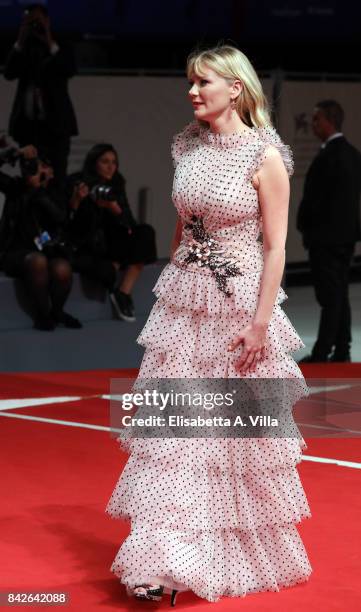 Kirsten Dunst walks the red carpet ahead of the 'Woodshock' screening during the 74th Venice Film Festival at Sala Giardino on September 4, 2017 in...